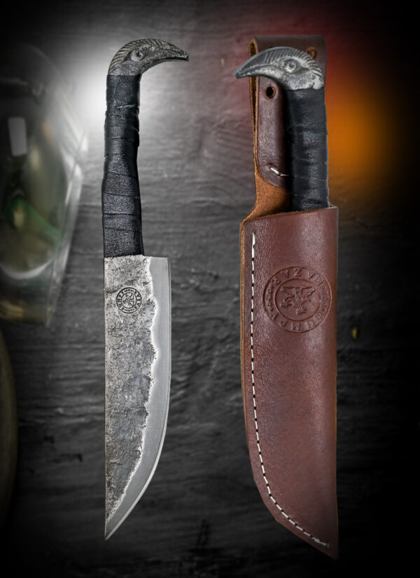 BUMPY BAZAR Raven hilt head Norse Viking-styled Knife 10.3" - Hand Forged 6.5" Carbon Steel Blade - unique anti slip leather handle grip - Image 3