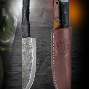 BUMPY BAZAR Raven hilt head Norse Viking-styled Knife 10.3" - Hand Forged 6.5" Carbon Steel Blade - unique anti slip leather handle grip