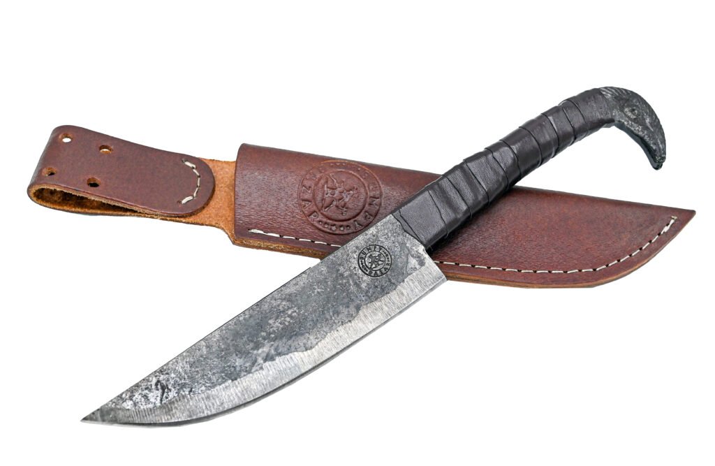 BUMPY BAZAR Raven hilt head Norse Viking-styled Knife 10.3" - Hand Forged 6.5" Carbon Steel Blade - unique anti slip leather handle grip (Copy)