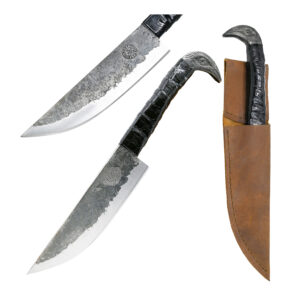 Hand Forged raven head hilt knife - Crocodile texture leather Grip- comes with Leather Sheath