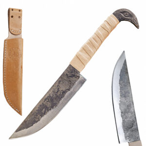 Hand Forged Viking Knife: Raven Hilt, Carbon Steel Blade, Leather Sheath