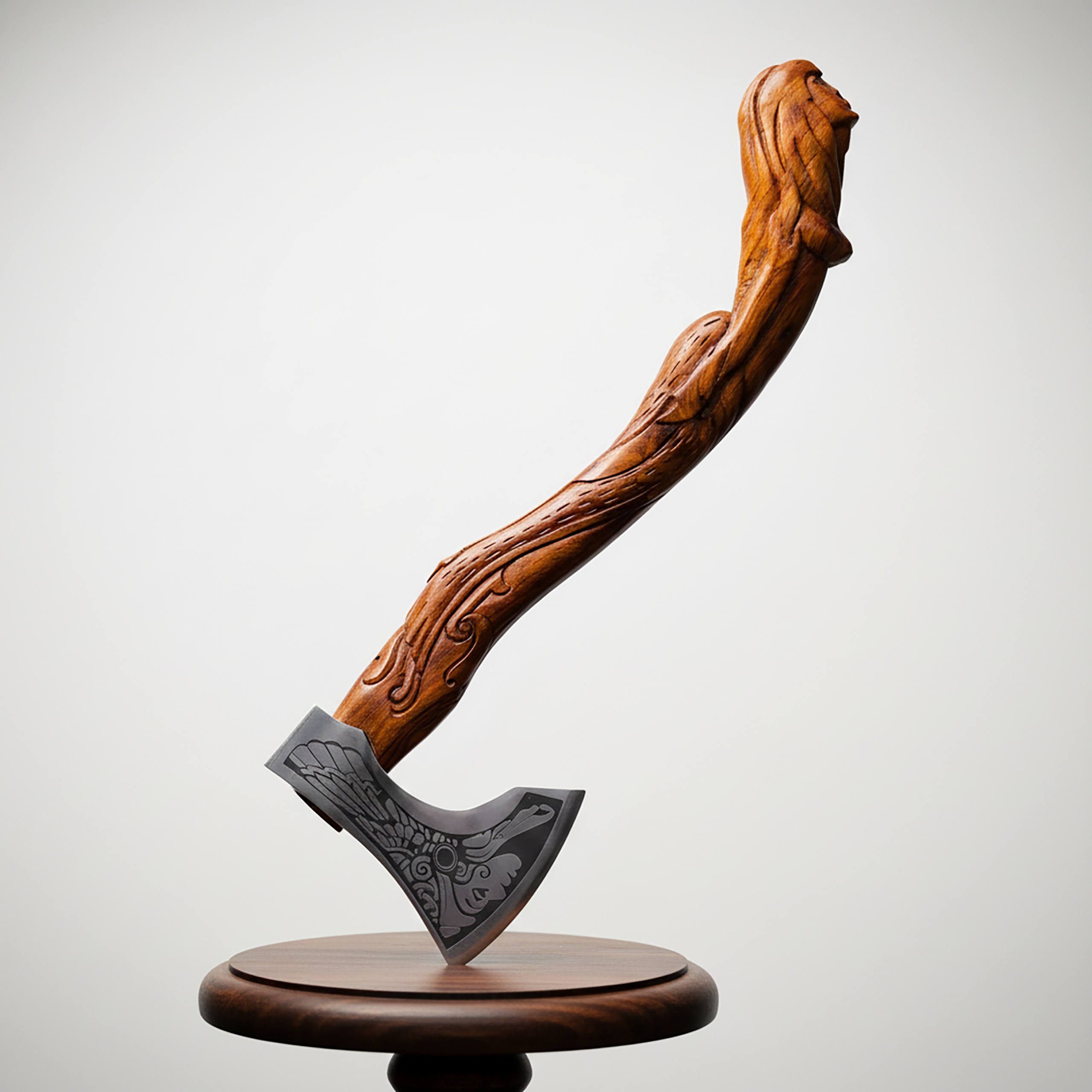 Hand Carved Mermaid Sculpture Artisan Axe - personalization Gift for Collectors with Wooden Box - Image 6