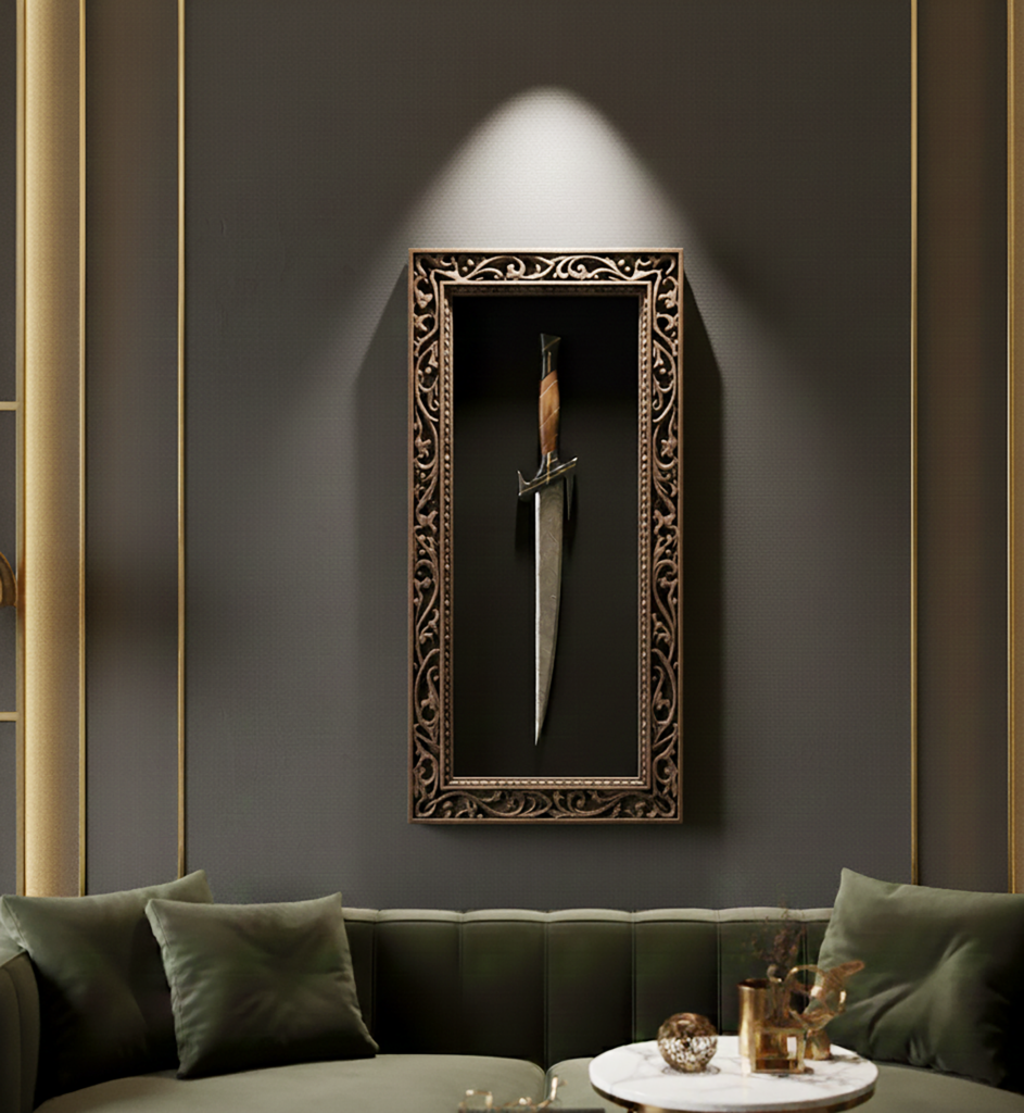 Handcrafted Damascus Steel Shadow Box - Framed Luxury Wall Decor for Office or living room