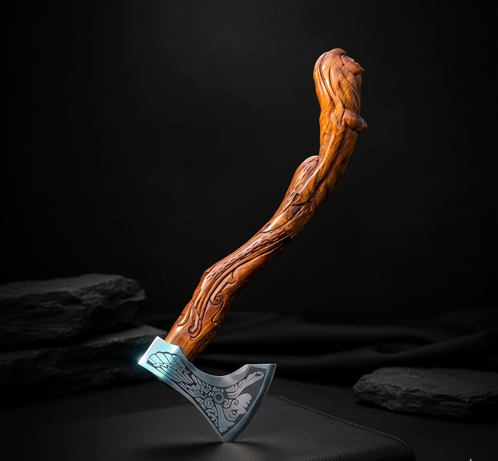 Hand Carved Mermaid Sculpture Artisan Axe - personalization Gift for Collectors with Wooden Box
