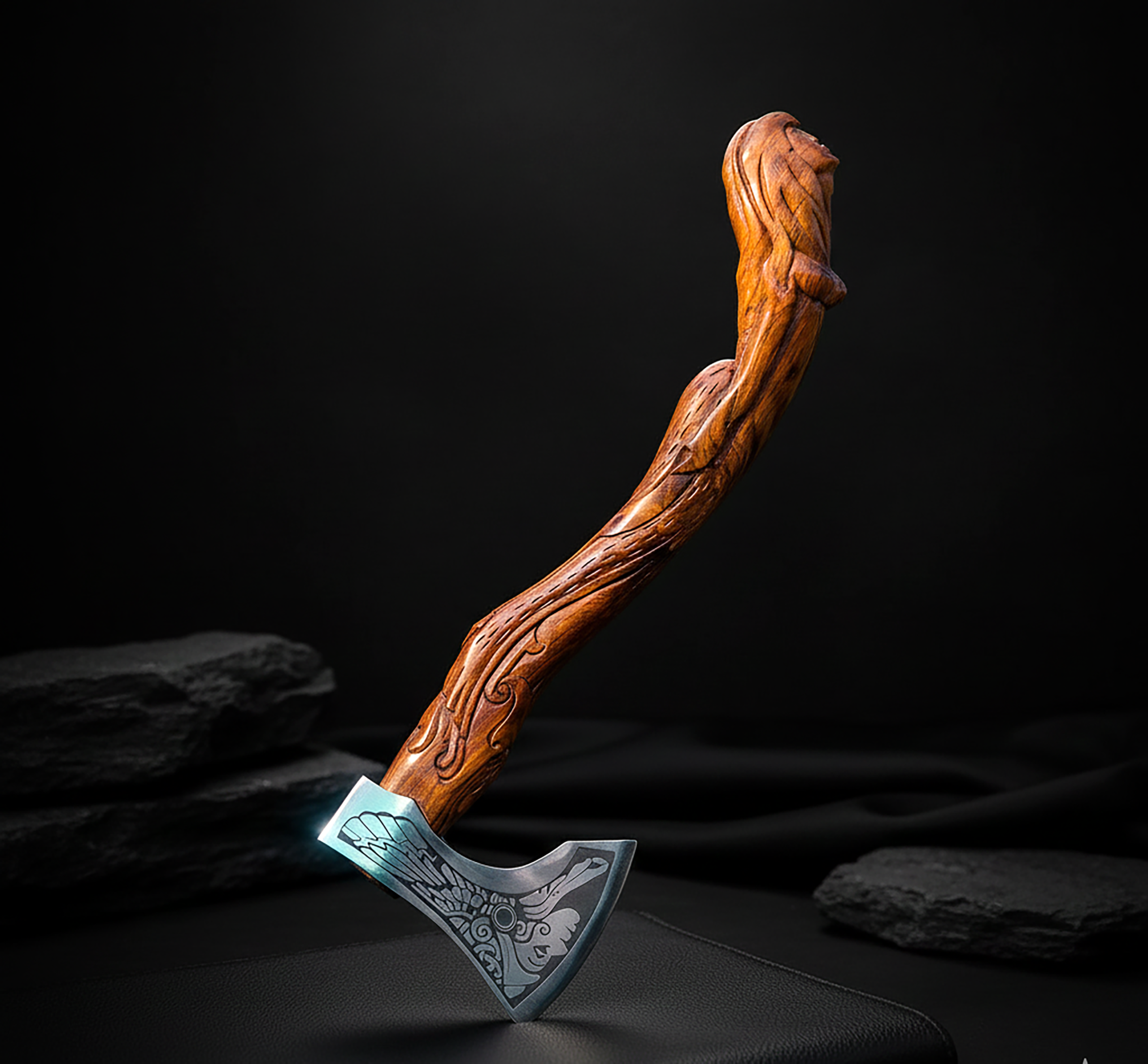 Hand Carved Mermaid Sculpture Artisan Axe - personalization Gift for Collectors with Wooden Box