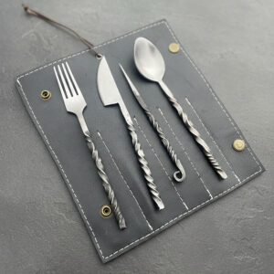 Hand Forged Carbon Steel Viking Cutlery Set | Medieval Feast Ware with carry case