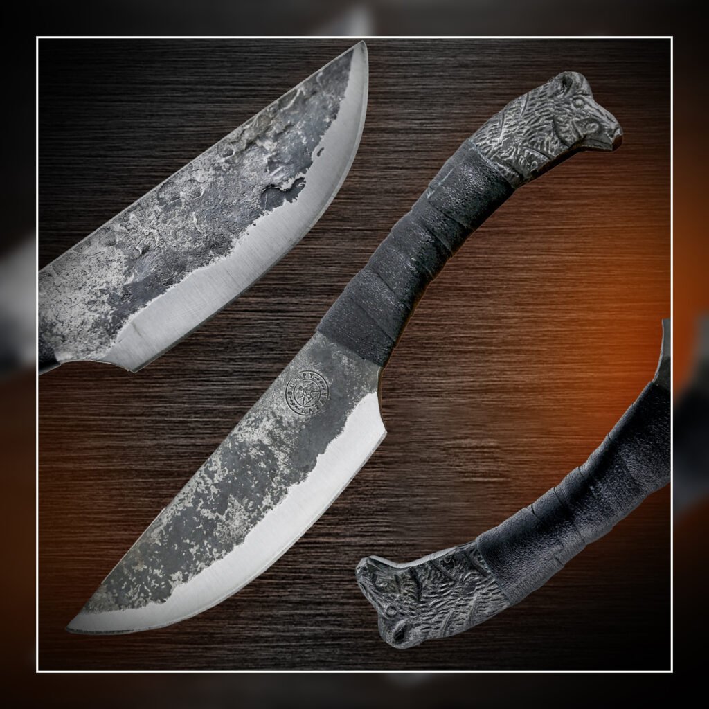 Hand Forged Viking Knife - Norse Animal Head-High Carbon full tang Blade