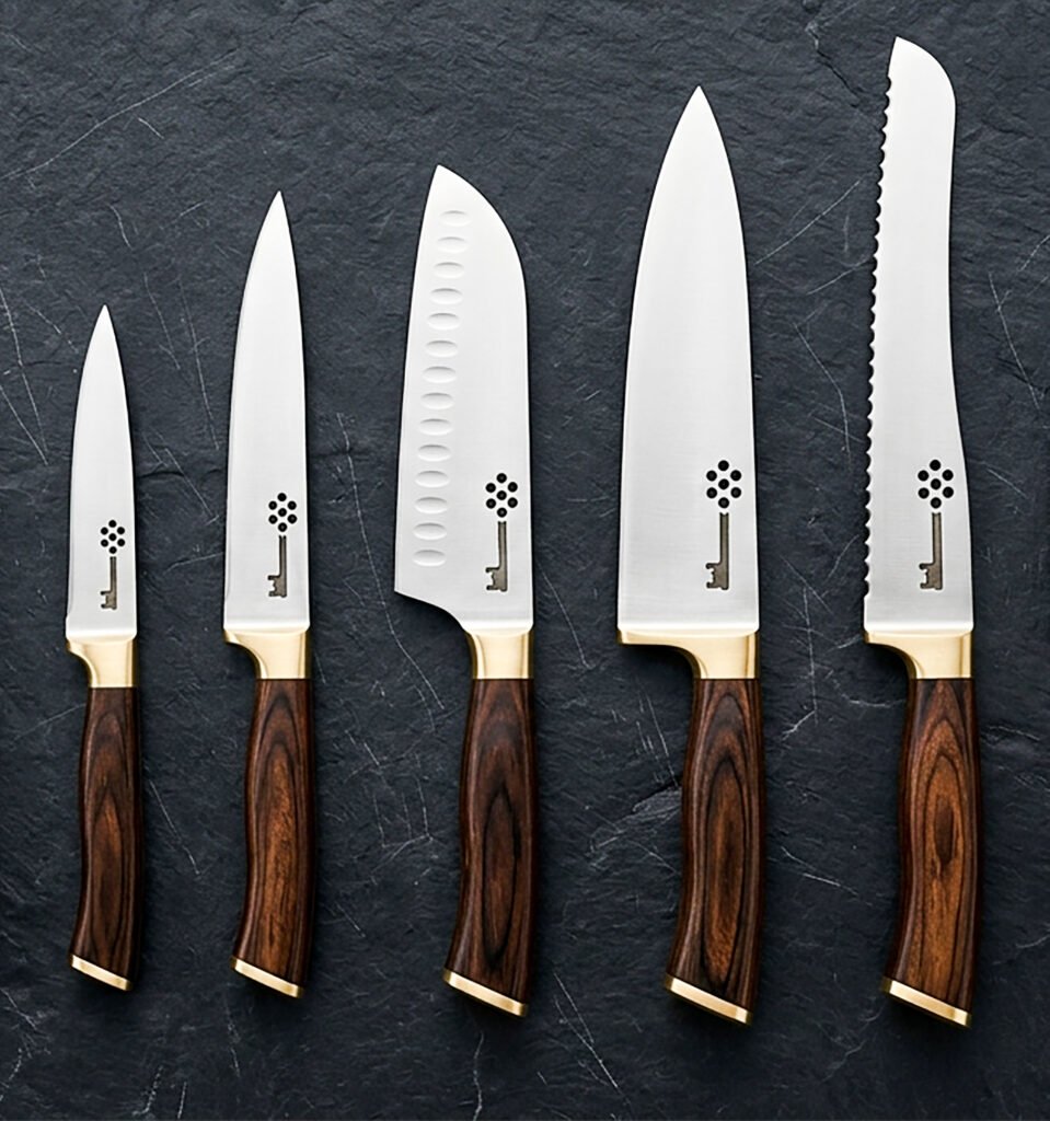 Handmade 5-Piece Kitchen Knife Set with Rosewood Handles | Professional Chef Knife Set | Custom Forged Stainless Steel Kitchen Knives | Culinary Gift for Him | Santoku, Bread & Paring Knife Set | Wedding & Anniversary Gift
