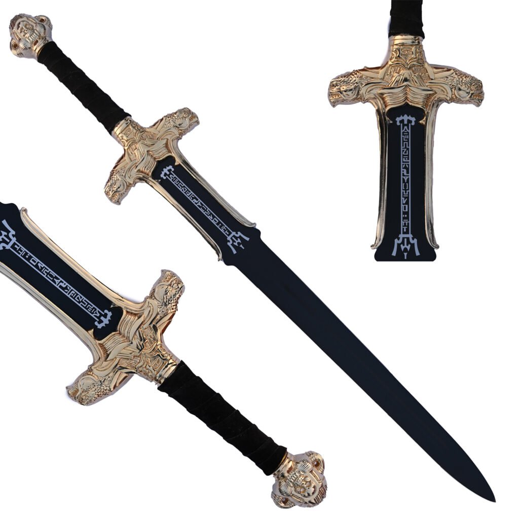 Hand-Forged 40" Conan the Barbarian Atlantean Sword – Black Powder Coated Steel Movie Replica with Wall Plaque – Bumpy Bazar