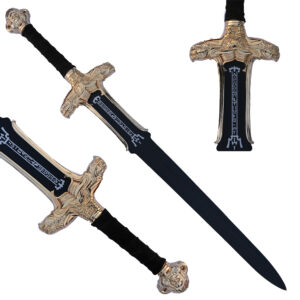 Hand-Forged 40" Conan the Barbarian Atlantean Sword – Black Powder Coated Steel Movie Replica with Wall Plaque – Bumpy Bazar