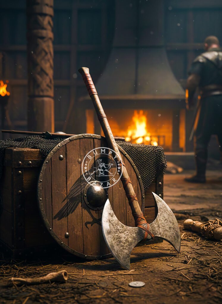 Hand Forged Double Headed Axe - High Carbon Steel Viking Style Battle Axe, Custom Wood Splitting Tool for Camping and Cabin Decor