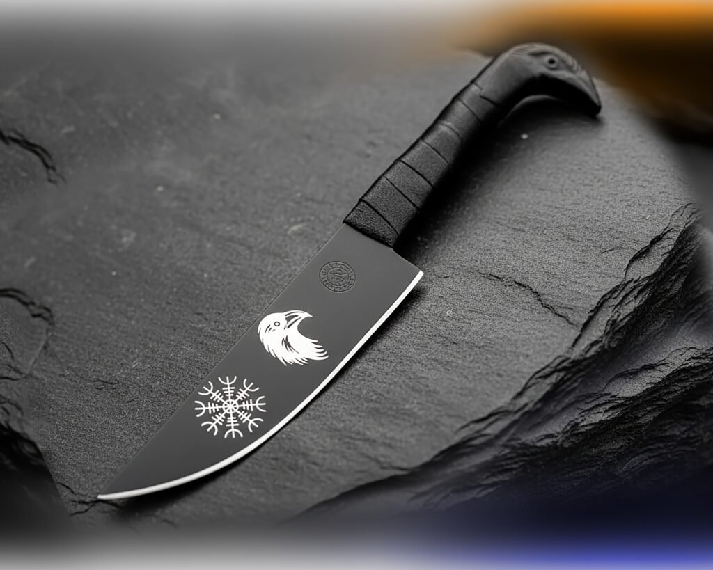 Personalized Norse Hand Forged Viking style Knife with Raven Head Hilt & Leather Sheath