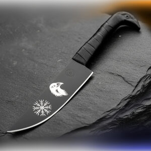 Personalized Norse Hand Forged Viking style Knife with Raven Head Hilt & Leather Sheath