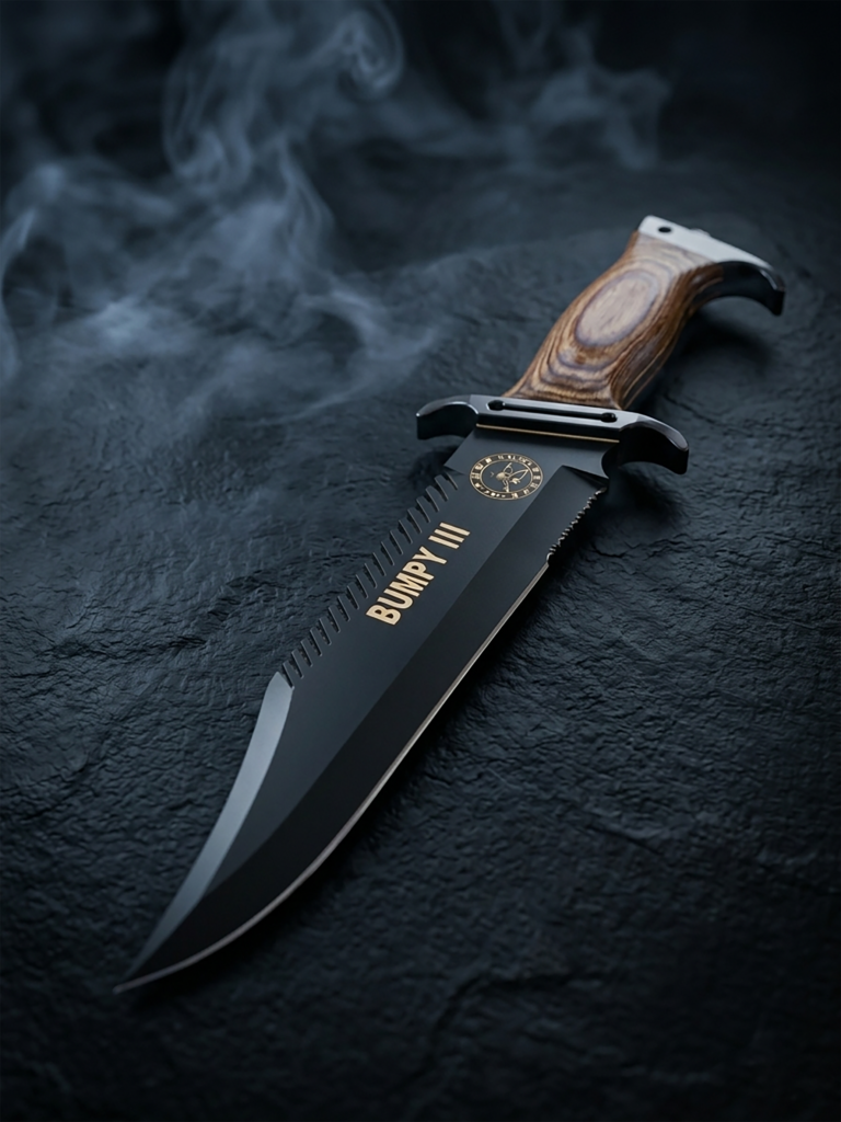 Official Bumpy III Tactical Hunting Knife – 18" Handforged J2 Steel Bowie with Leather Sheath