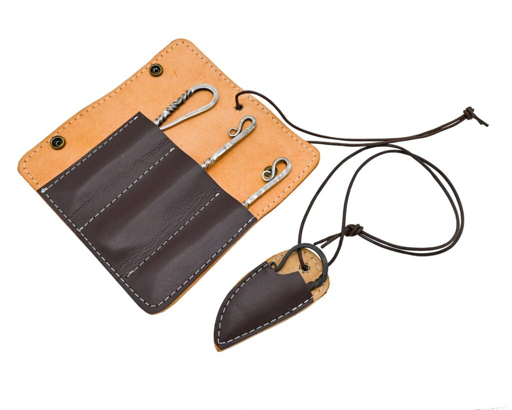 Hand Forged Medieval Cutlery Set with Leather Pouch, Viking Flatware, Stainless Steel Utensils