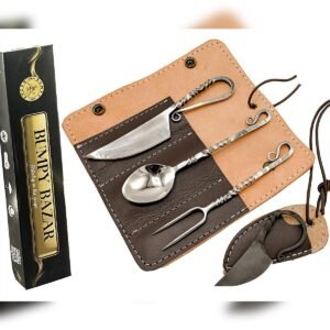 Hand-forged medieval cutlery set with Leather Bag