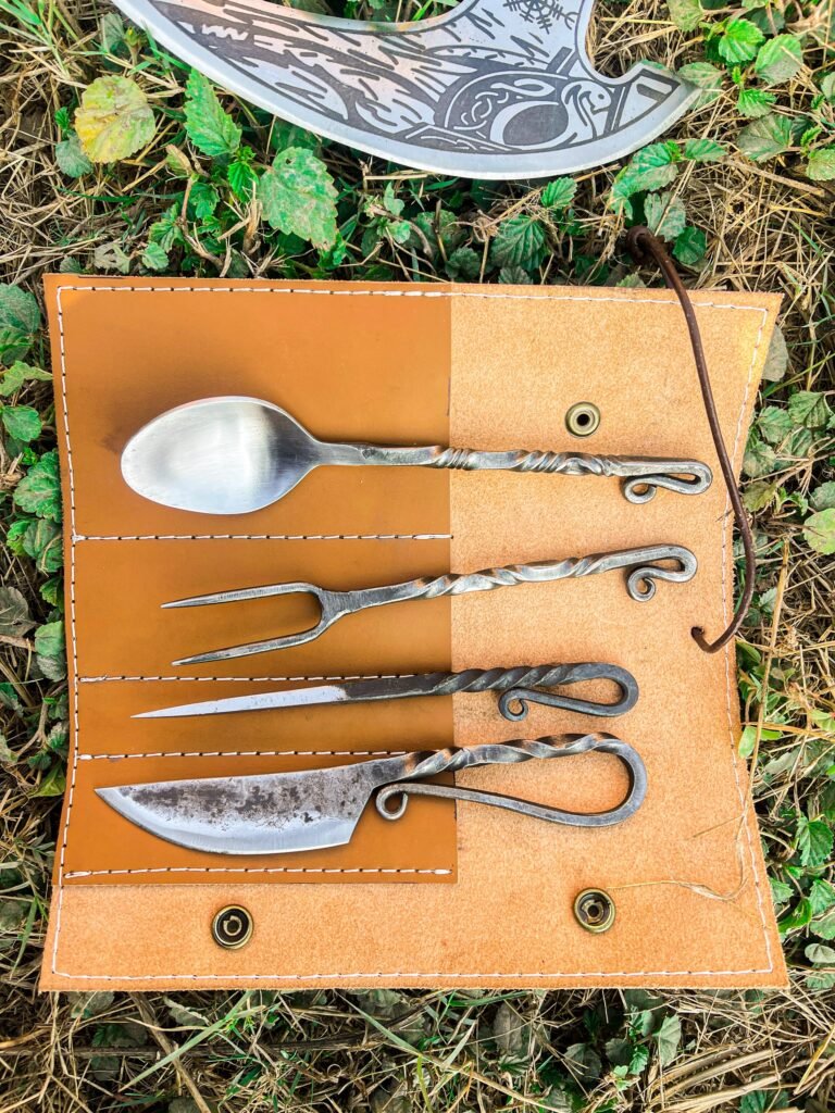 Hand Forged Viking Cutlery Set | Twisted Handle Medieval Feast Ware Christmas Gift for Him