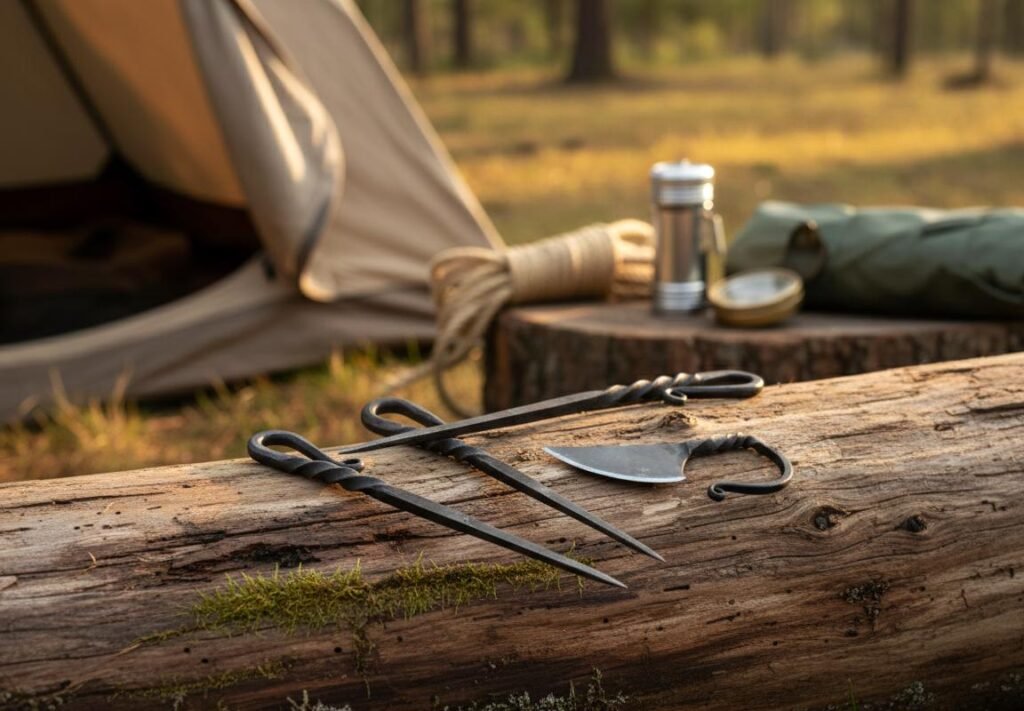 Hand Forged Viking Knife and Skewer Set – Twisted Iron BBQ Meat Spikes Set