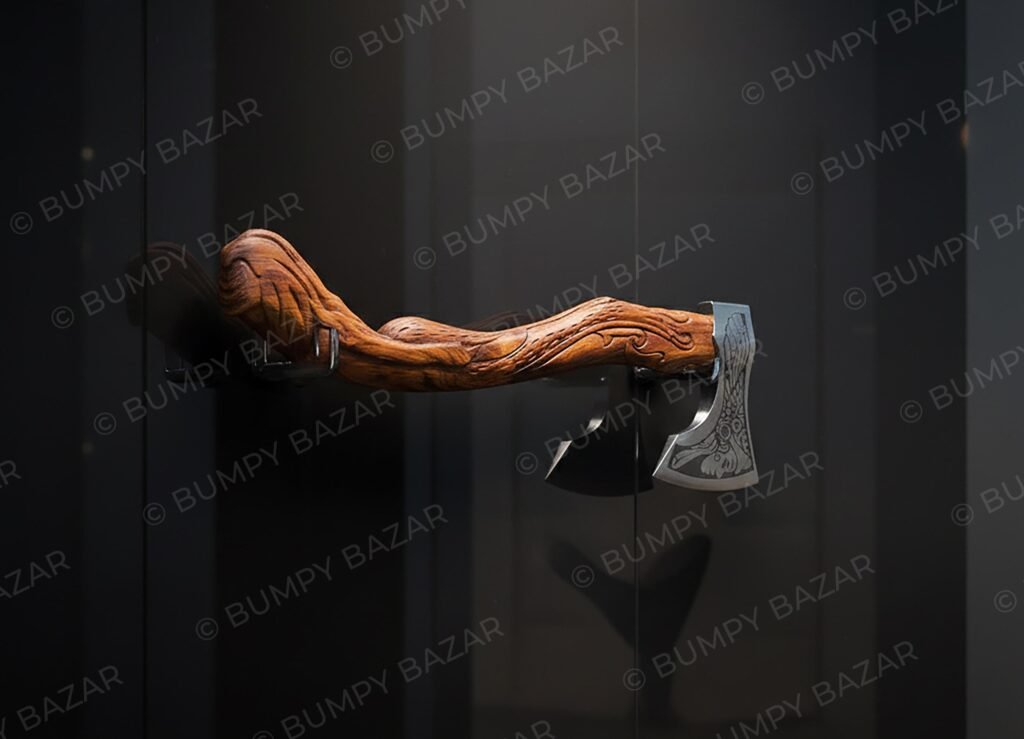 Hand Carved Rosewood Mermaid Axe | Carbon Steel Collectible Axe with Wooden Box