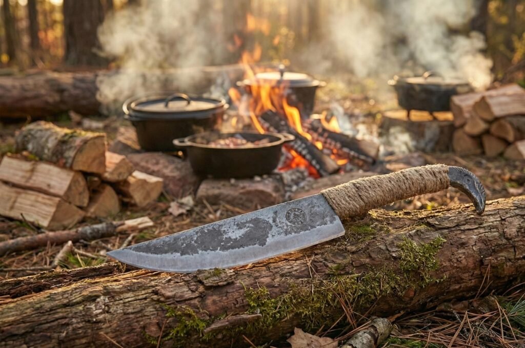 Hand Forged Viking Raven Head Seax Knife | Carbon Steel Blade, Rustic Outdoor Cooking Slicer