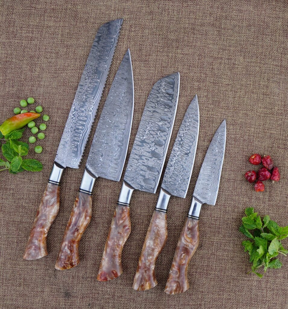 Handmade Damascus Steel Chef Knife Set - Professional Culinary knives with leather case