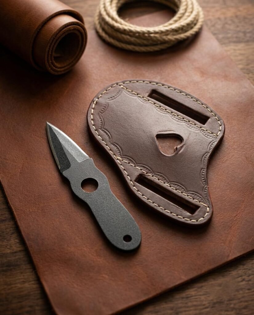 Handmade EDC Knife-Full Tang Fixed Blade Knife with Genuine Leather Sheath